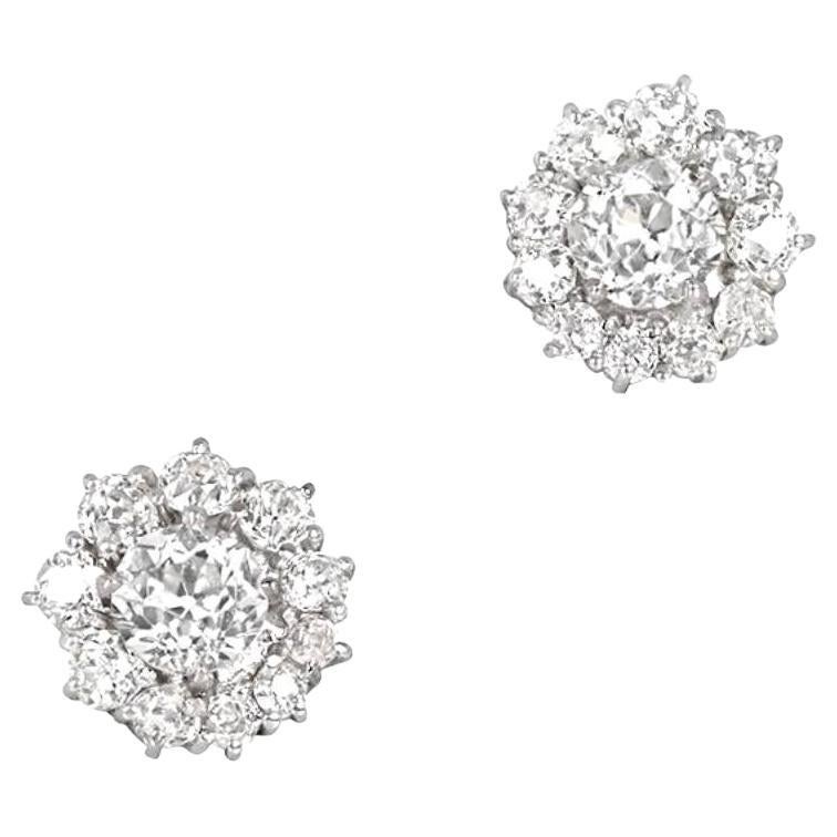 GIA Certified 0.63 Carat and 0.65 Carat Old Euro-Cut Diamond Earrings, Platinum