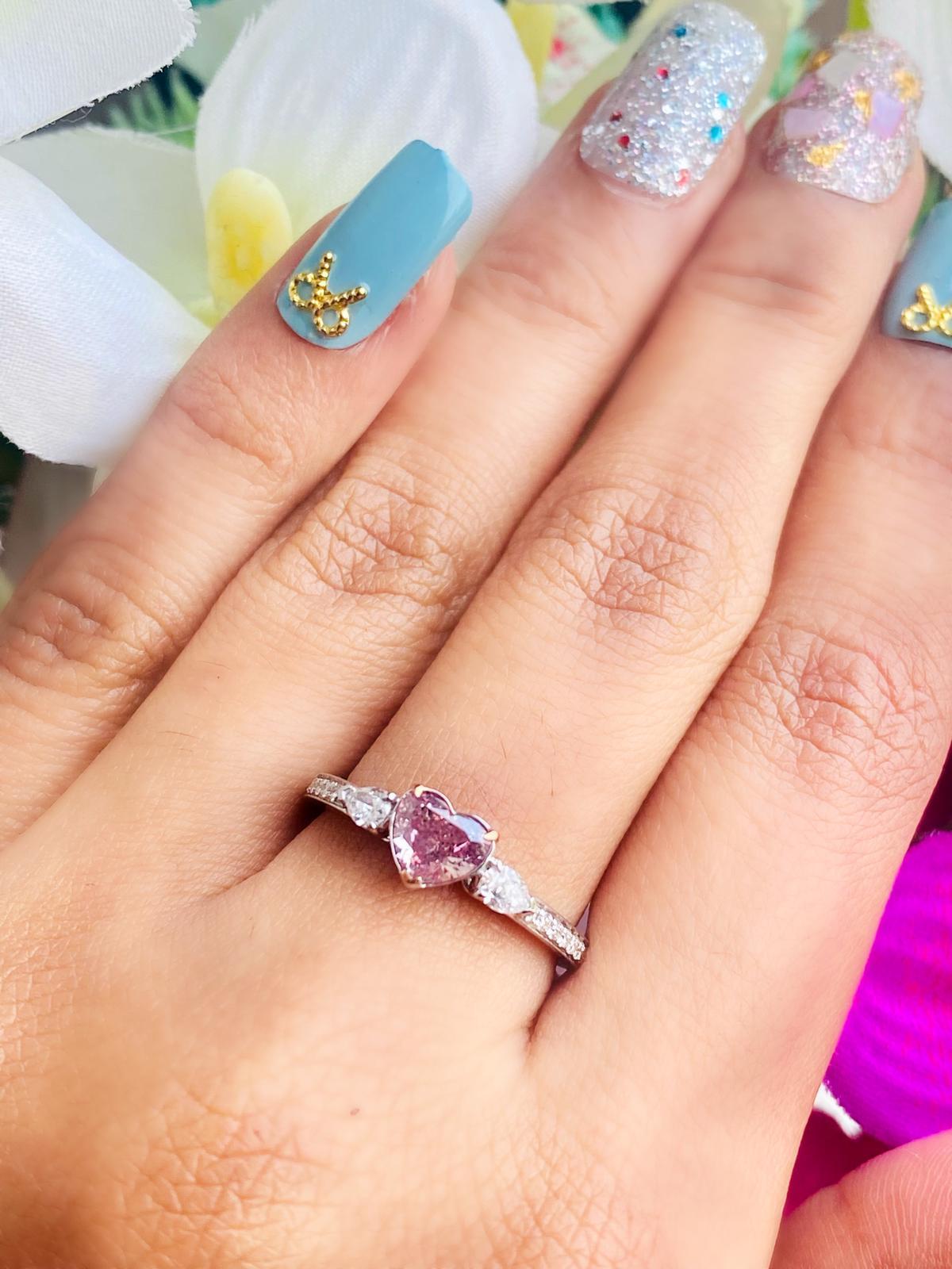Women's or Men's GIA Certified 0.64 Carat Fancy Pink Heart Diamond Ring  For Sale