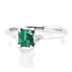 GIA Certified 0.64 Carat Natural Colombian No-Oil Emerald and Diamond Ring