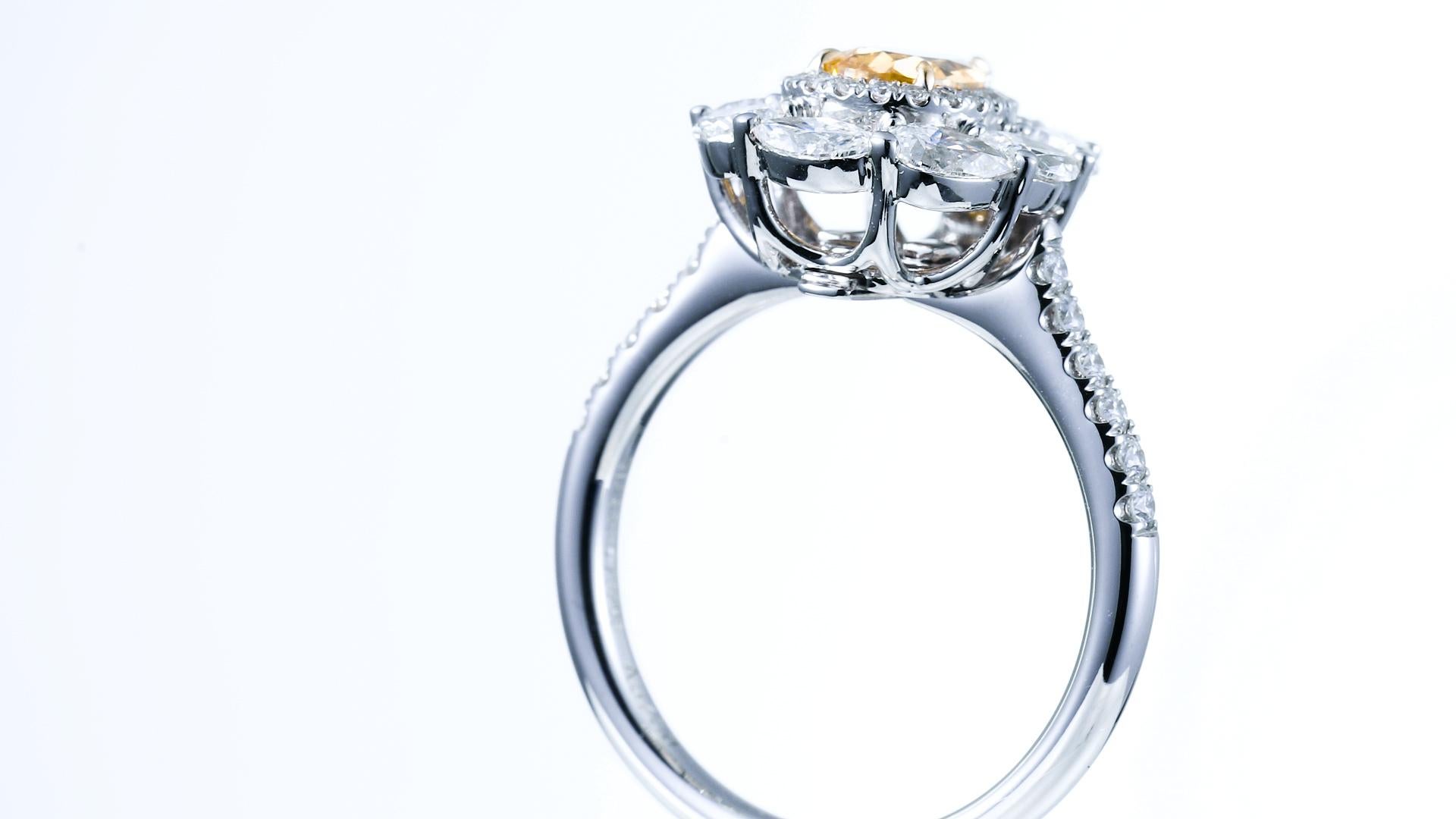 Contemporary Gia Certified, 0.64ct, Natural Fancy Intense Orange-Yellow Diamond Ring 18 Karat For Sale