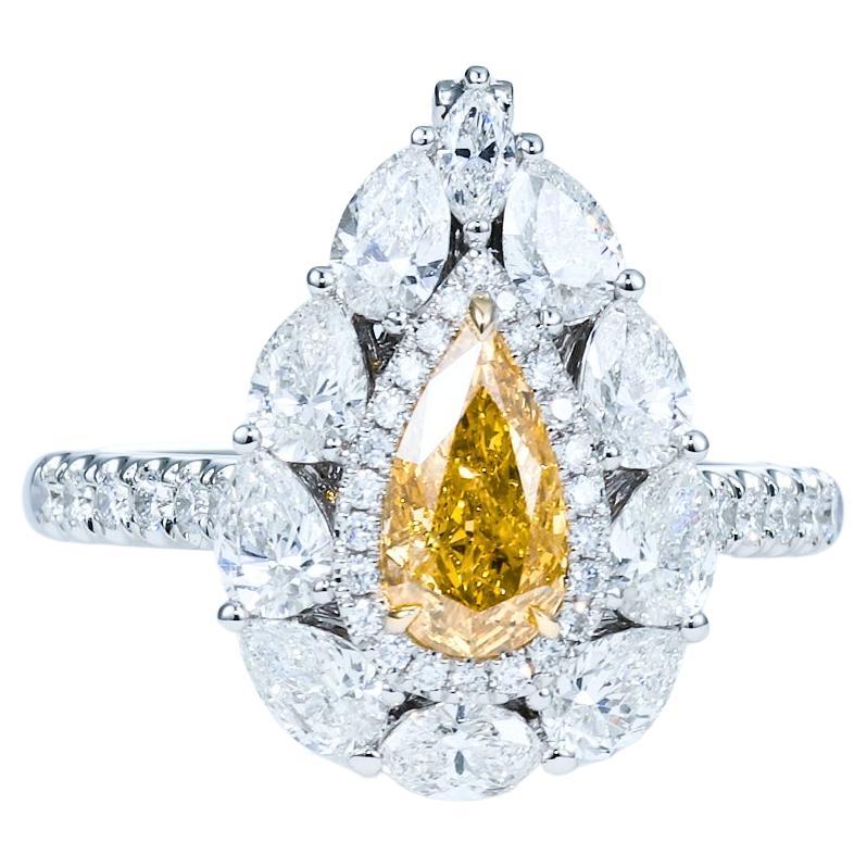 Gia Certified, 0.64ct, Natural Fancy Intense Orange-Yellow Diamond Ring 18 Karat