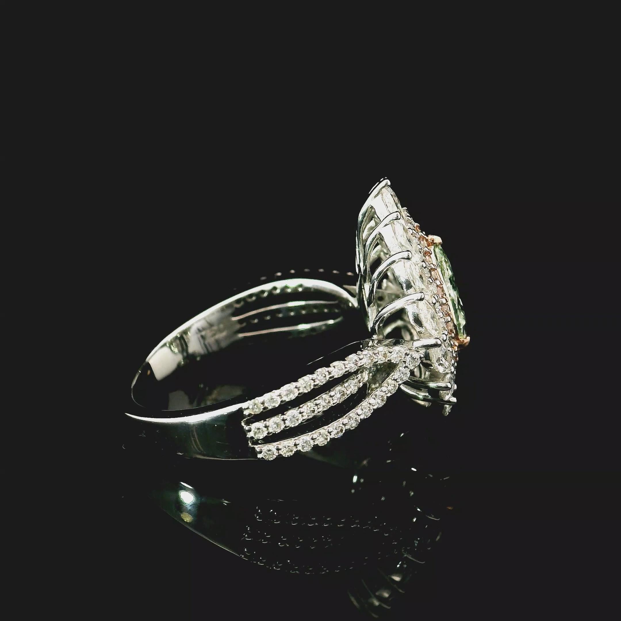 da uomo o donna Anello con diamante certificato GIA da 0,65 carati, di colore verde giallastro e chiarezza I1 in vendita