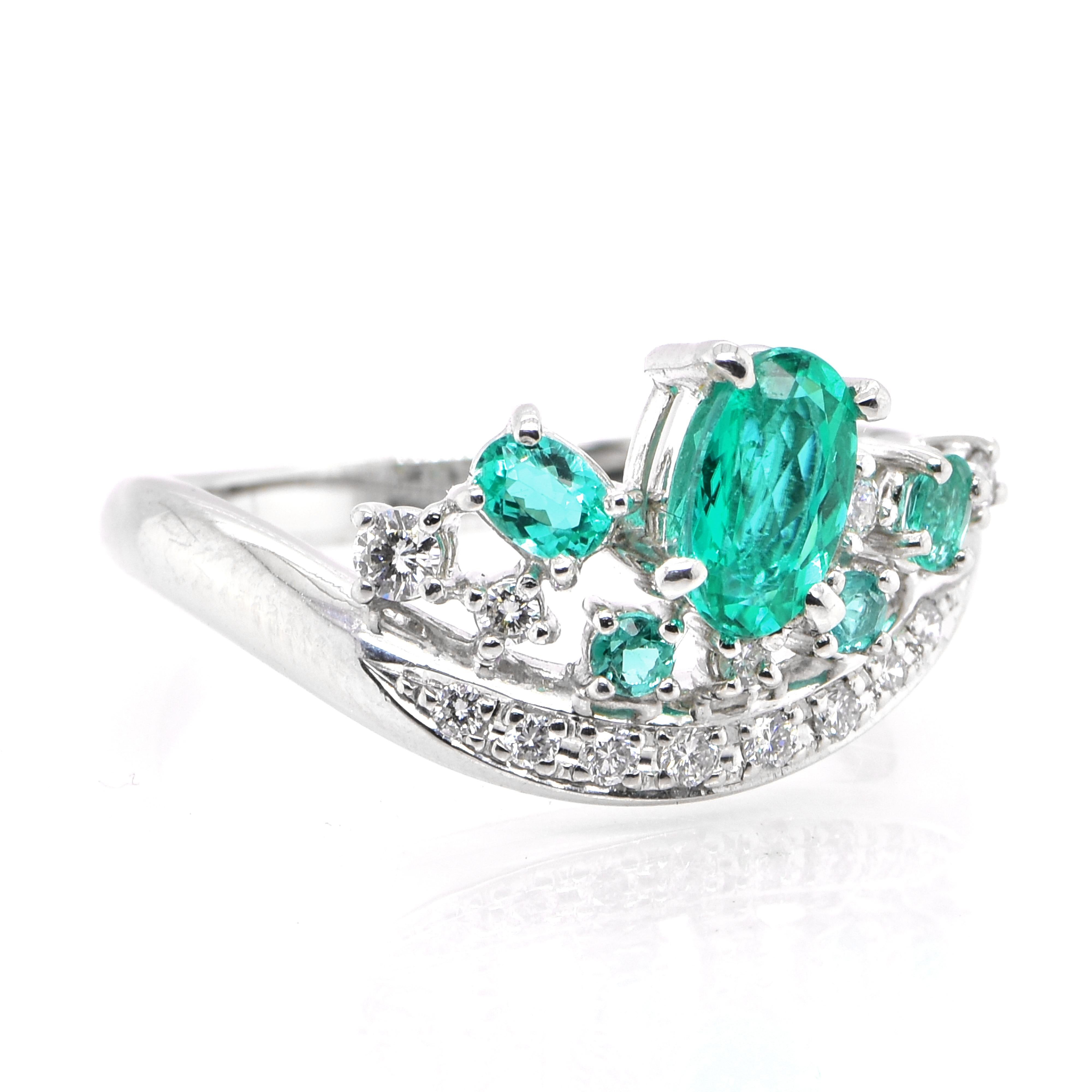 Modern GIA Certified 0.65 Carat Neon, Brazilian Paraiba Tourmaline & Diamond Ring  For Sale