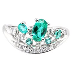 GIA Certified 0.65 Carat Neon, Brazilian Paraiba Tourmaline & Diamond Ring 