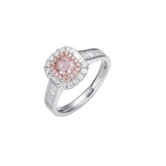 GIA Certified, 0.65ct Fancy Light Pink-Brown Natural Cushion Cut Diamond Ring.