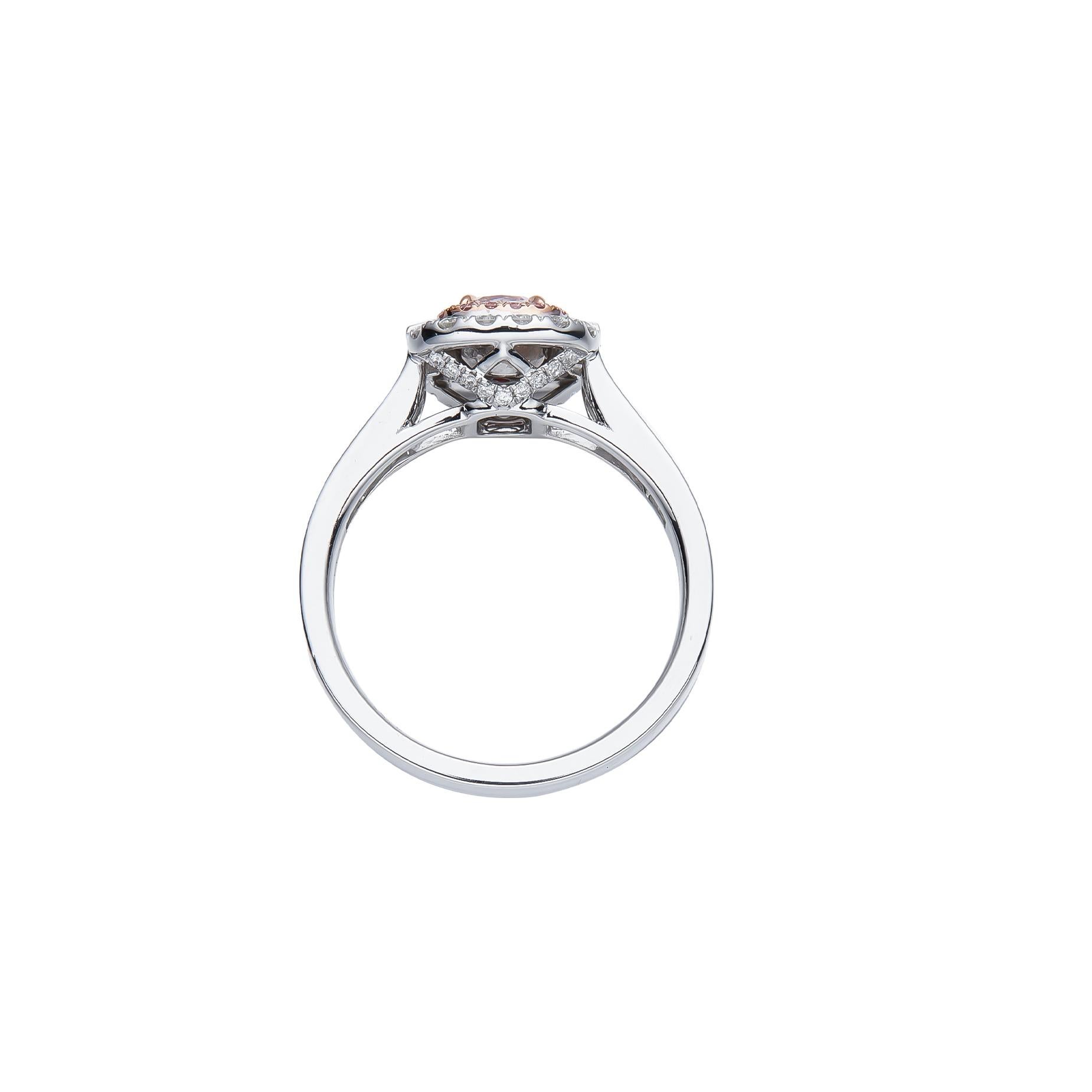 Contemporary GIA Certified, 0.65ct Fancy Light Pink-Brown Natural Cushion Cut Diamond Ring. For Sale