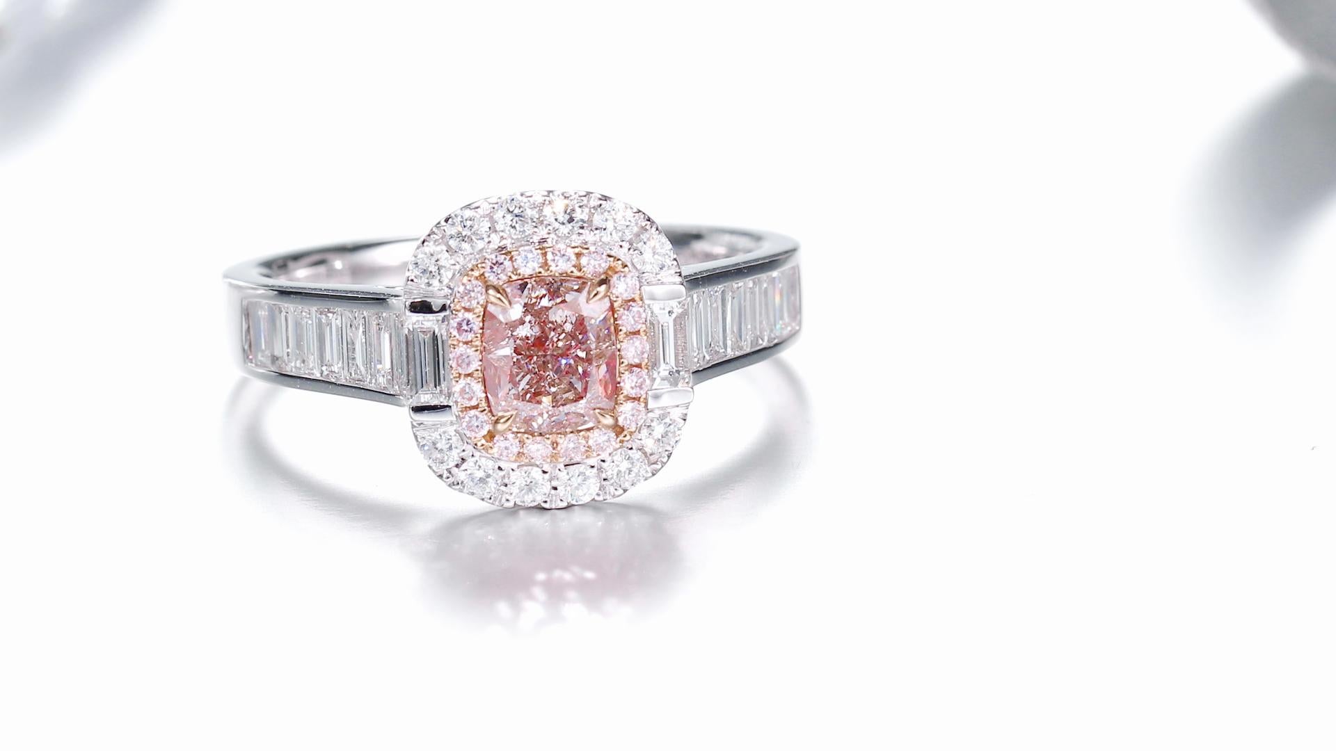 GIA Certified, 0.65ct Fancy Light Pink-Brown Natural Cushion Cut Diamond Ring. For Sale 2
