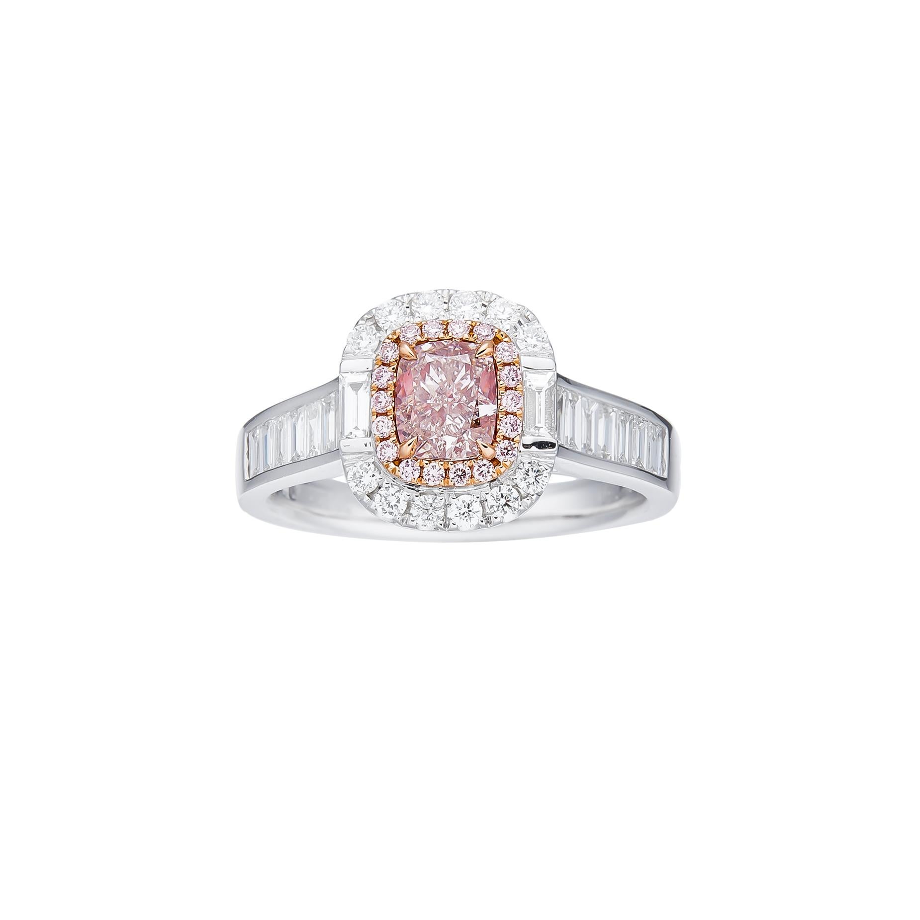 GIA Certified, 0.65ct Fancy Light Pink-Brown Natural Cushion Cut Diamond  Ring.