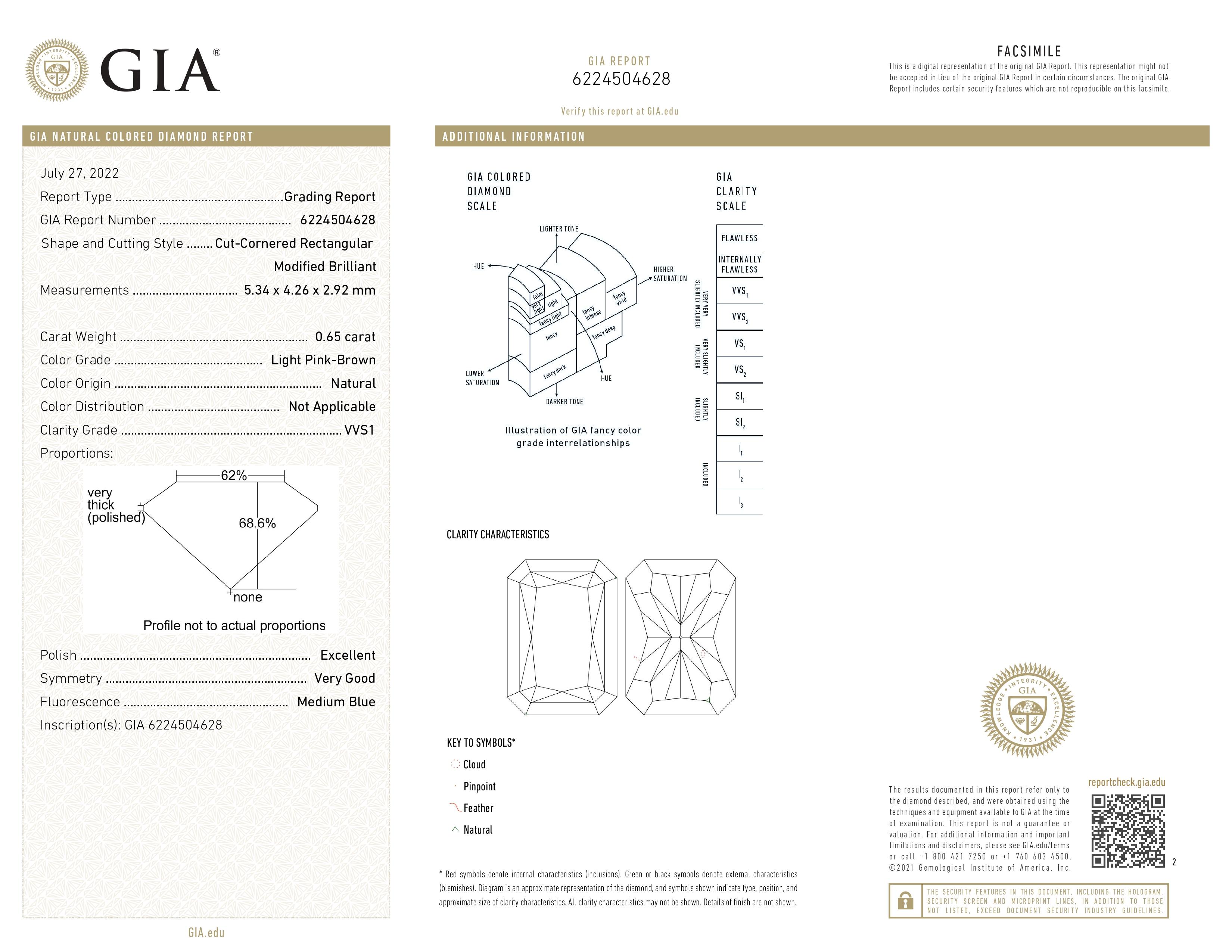 GIA Certified 0.65ct Light Pink-Brown Natural Cushion Shape Diamond Ring 18Kgold For Sale 2