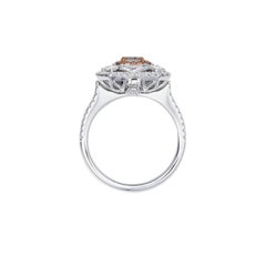 GIA Certified 0.65ct Light Pink-Brown Natural Cushion Shape Diamond Ring 18Kgold