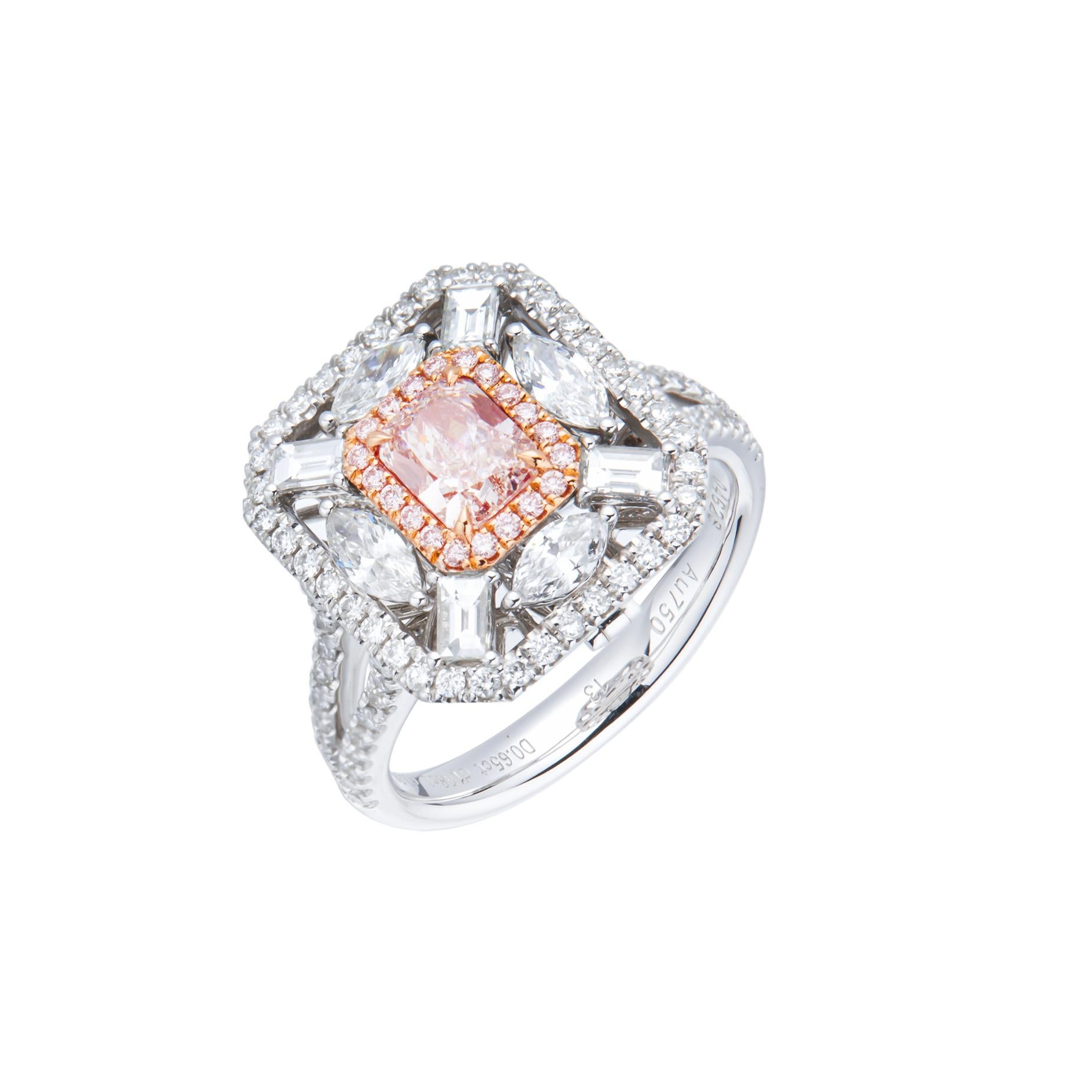 Contemporary GIA Certified 0.65ct LIGHT PINK-BROWN NATURAL CUSHION SHAPE DIAMOND RING 18KT  For Sale