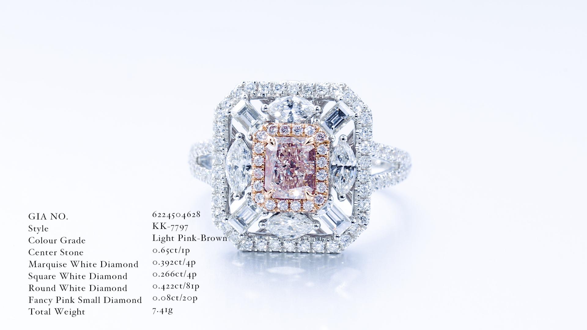 GIA Certified 0.65ct LIGHT PINK-BROWN NATURAL CUSHION SHAPE DIAMOND RING 18KT  In New Condition For Sale In Hong Kong, HK
