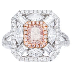 Bague en diamant marron rose clair de 0,65 carat, certifiée GIA, de forme naturelle, 18 carats 