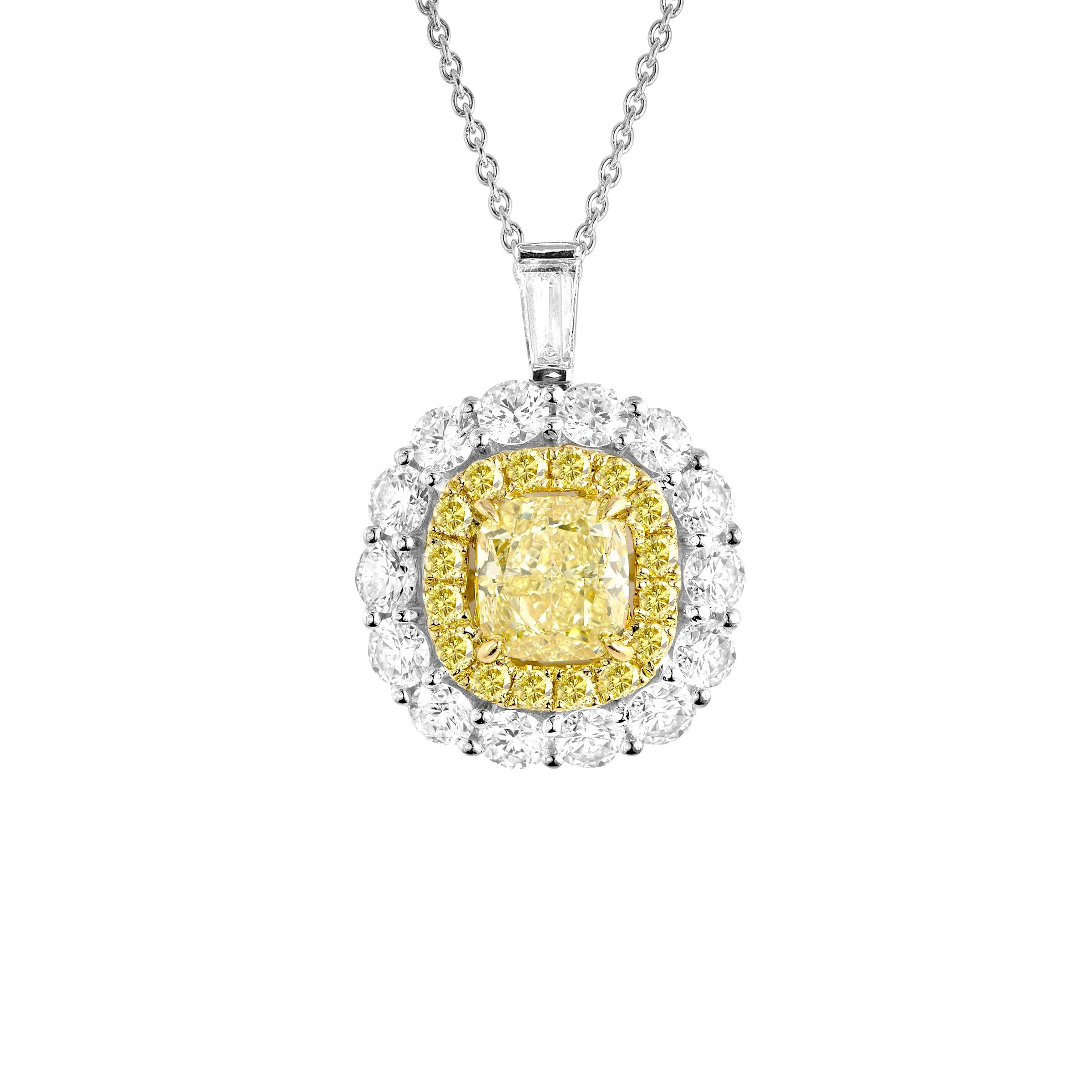 DiamondTown GIA Certified 0.66 Carat Natural Fancy Yellow Diamond Pendant