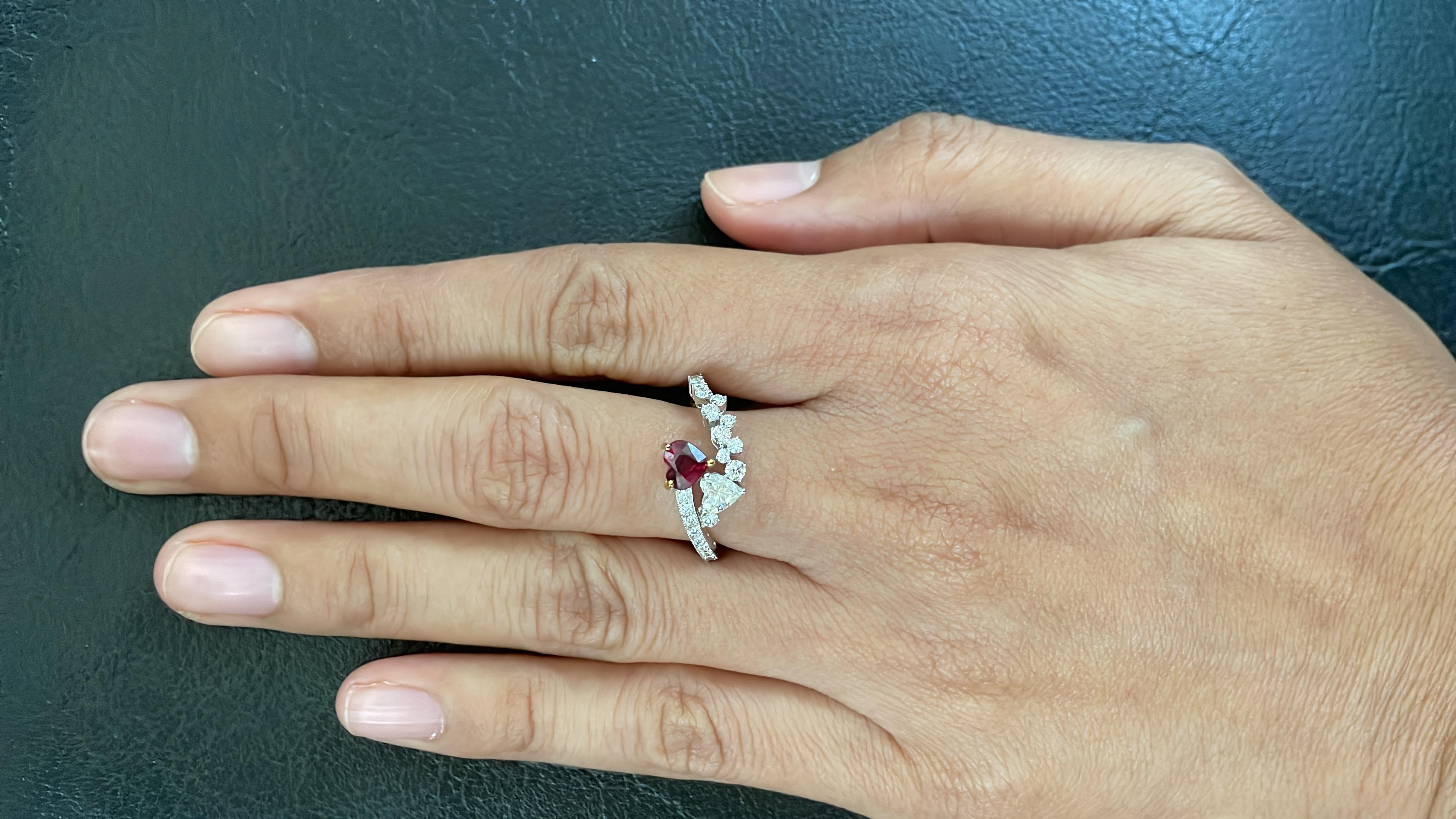 Women's or Men's GIA Certified 0.66 Carat Ruby Burmese No Heat Pigeon Blood and Diamond Ring For Sale