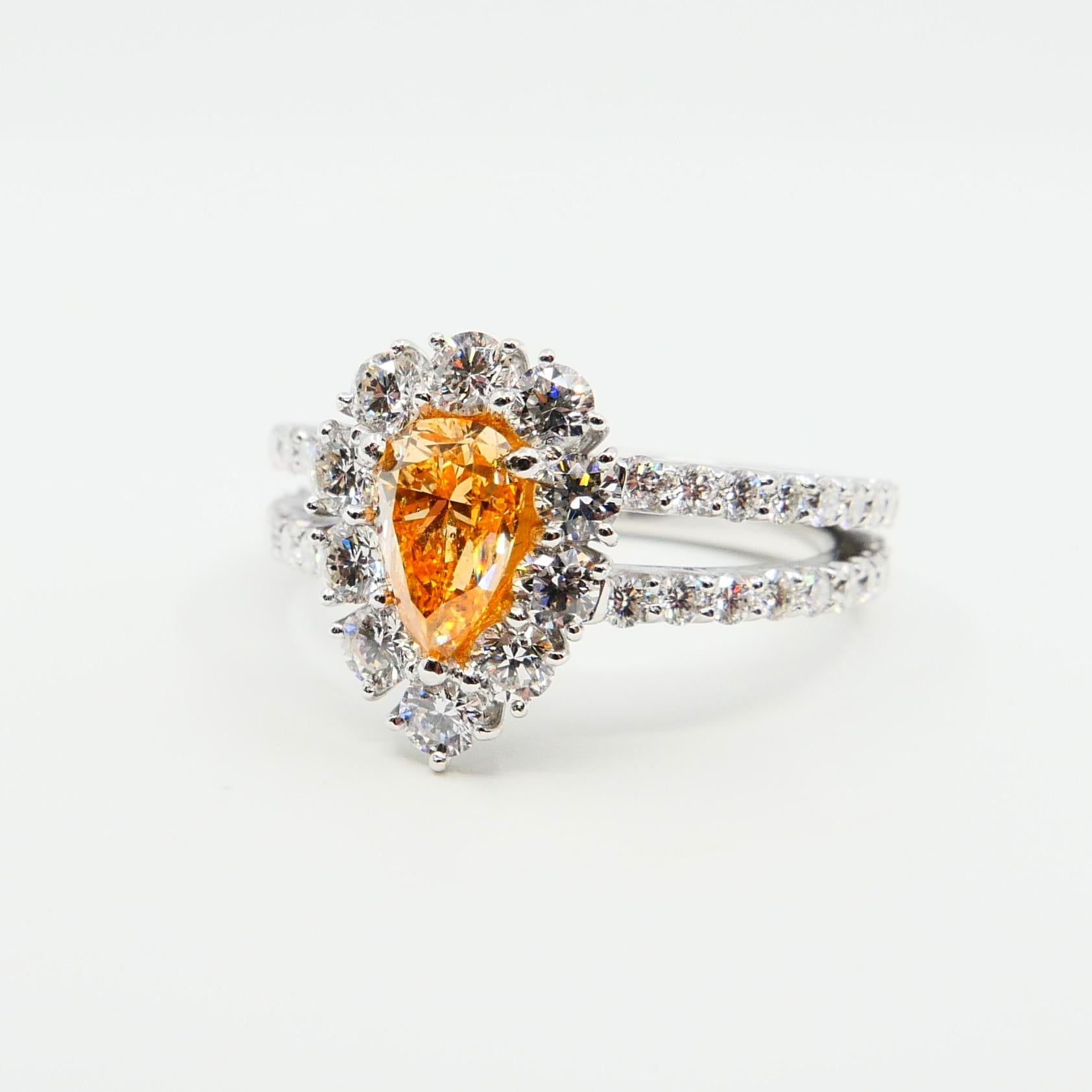 GIA Certified 0.66 Fancy Intense Yellowish Orange Pear Diamond Cocktail Ring 5
