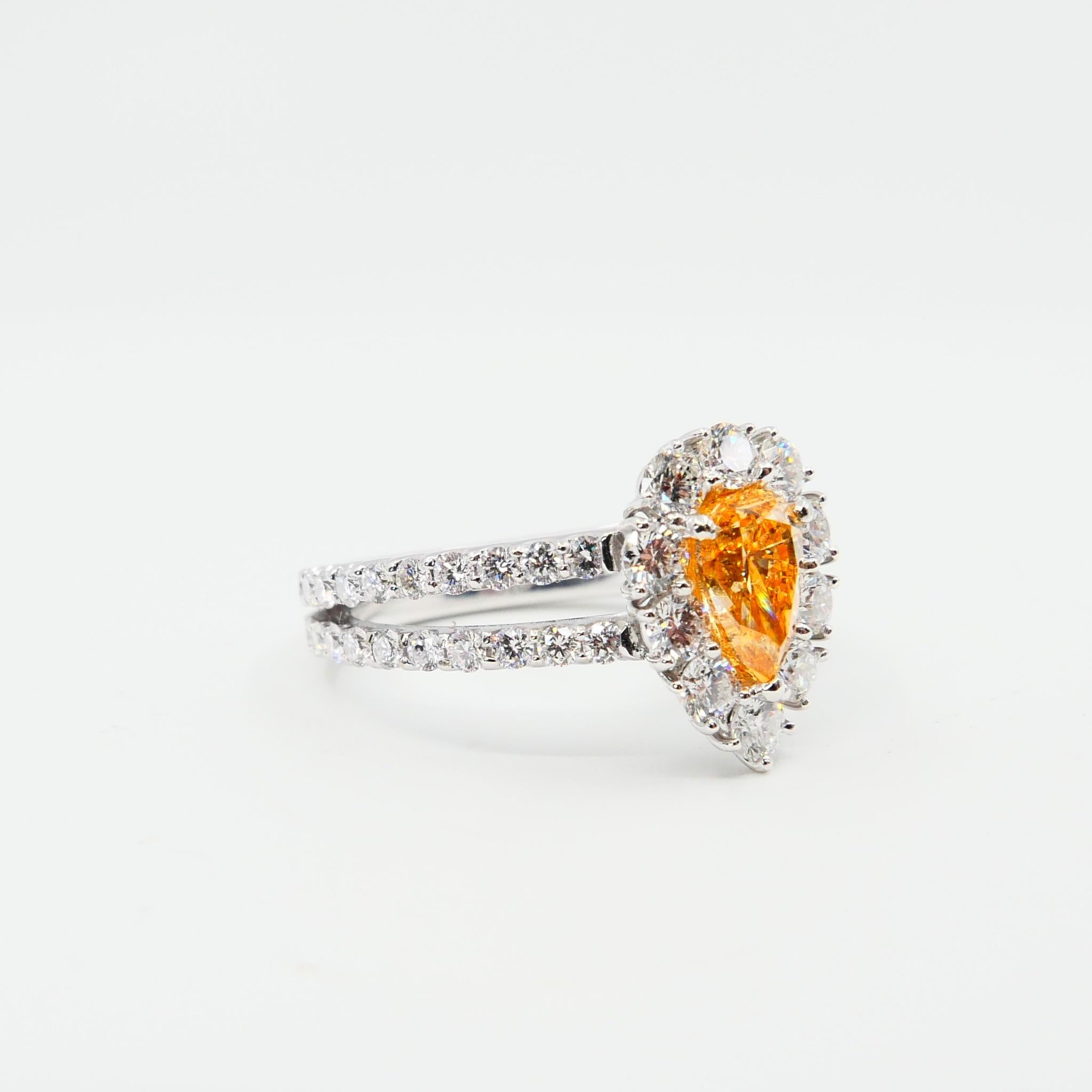 GIA Certified 0.66 Fancy Intense Yellowish Orange Pear Diamond Cocktail Ring 8