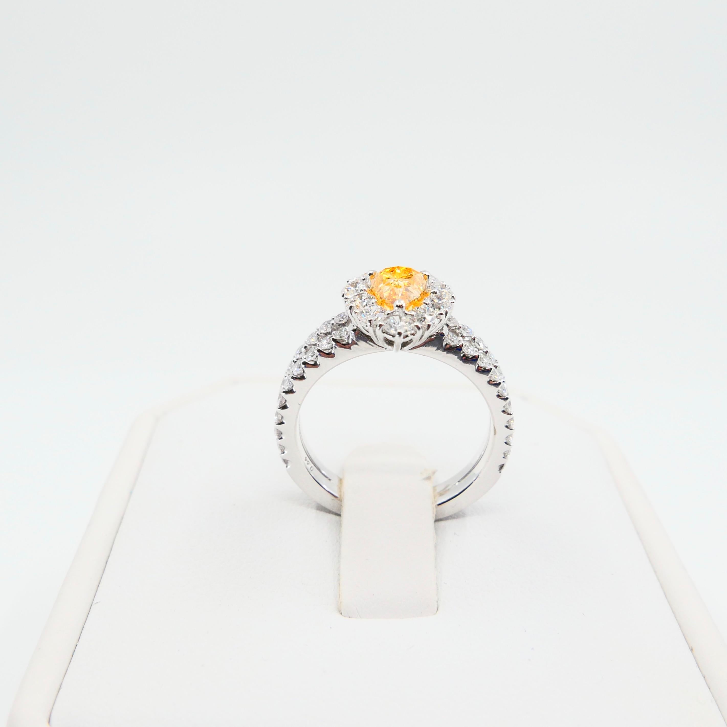 GIA Certified 0.66 Fancy Intense Yellowish Orange Pear Diamond Cocktail Ring In New Condition In Hong Kong, HK