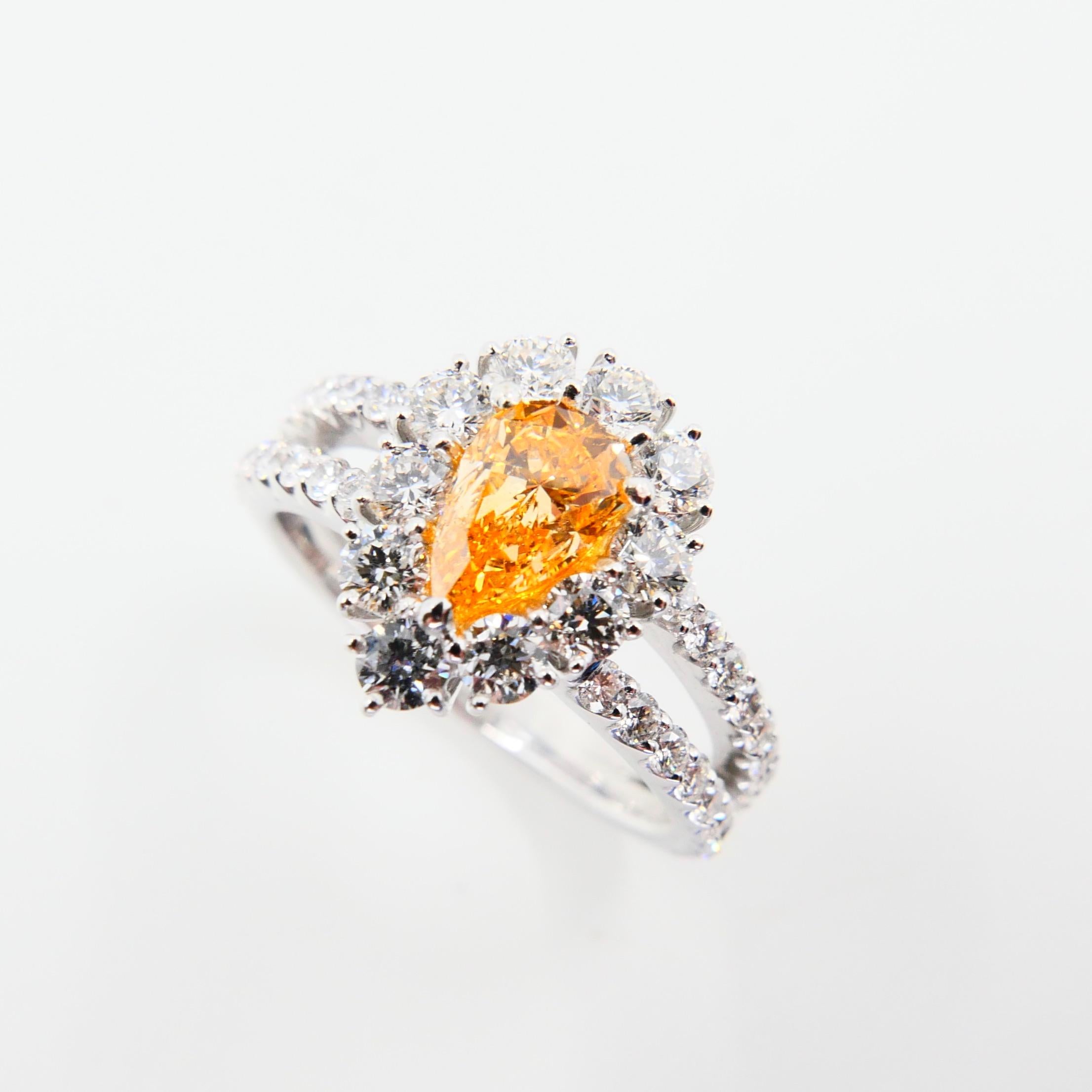 GIA Certified 0.66 Fancy Intense Yellowish Orange Pear Diamond Cocktail Ring 2
