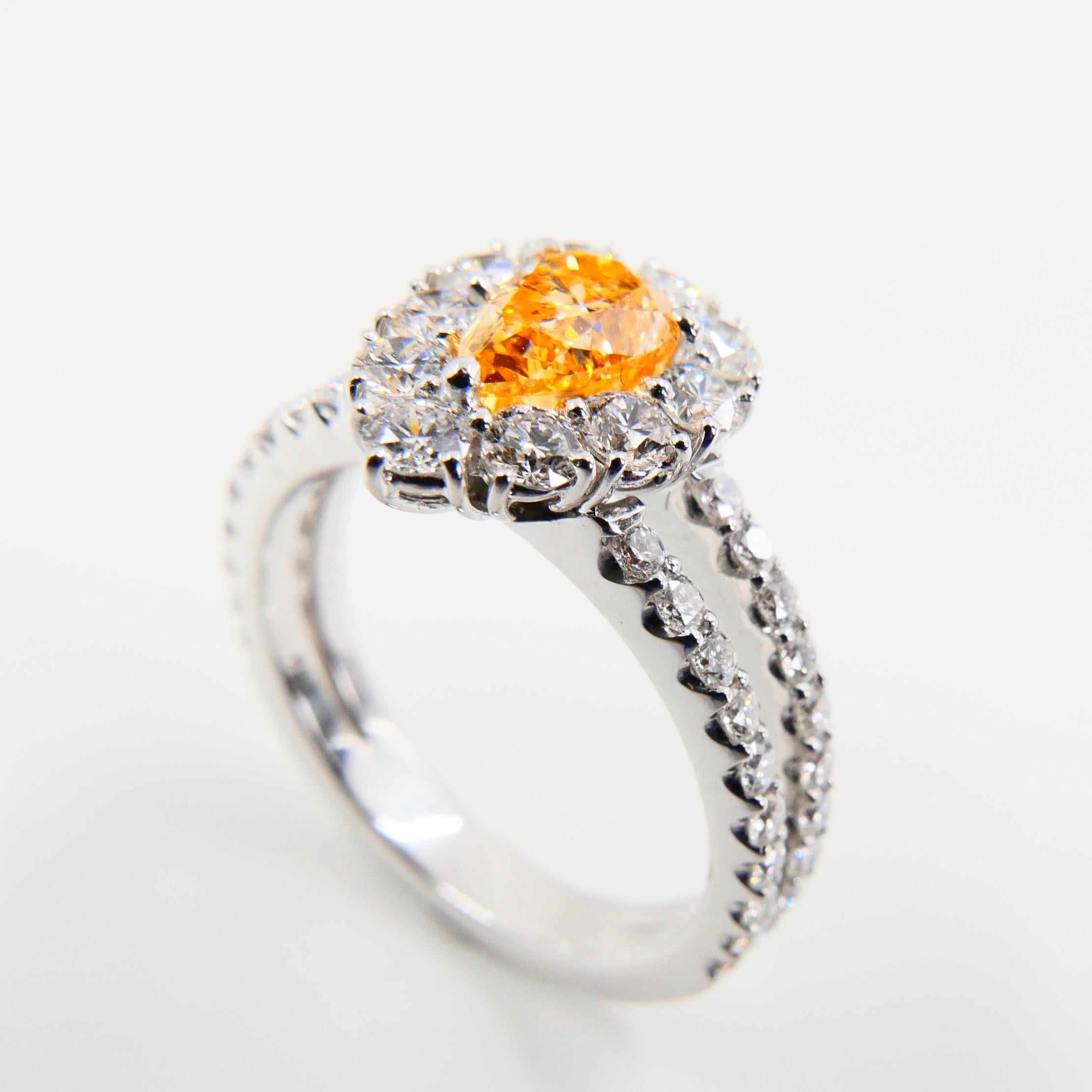 GIA Certified 0.66 Fancy Intense Yellowish Orange Pear Diamond Cocktail Ring 3