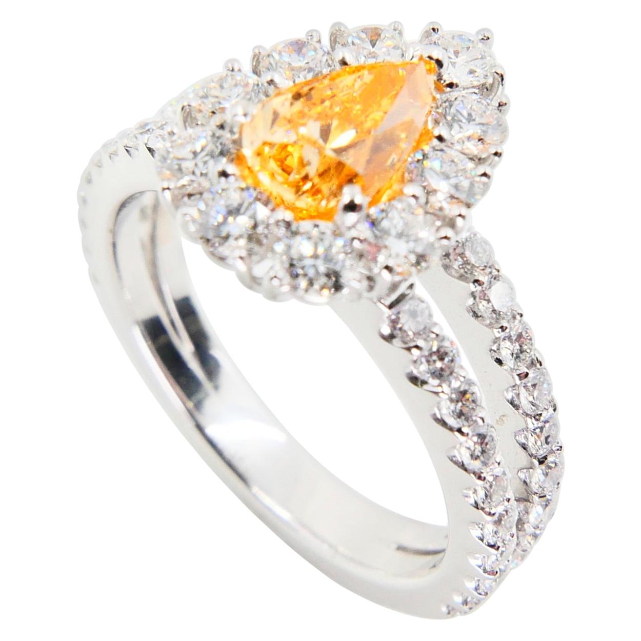 GIA Certified 0.66 Fancy Intense Yellowish Orange Pear Diamond Cocktail Ring