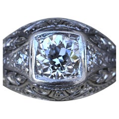 GIA Certified 0.66ct Old European Cut Diamond Art Deco Platinum Engagement Ring