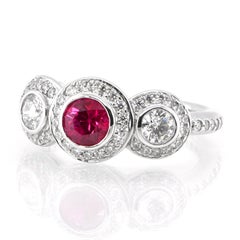 GIA Certified 0.67 Carat Burmese Ruby and Diamond Ring Set in 18k Gold