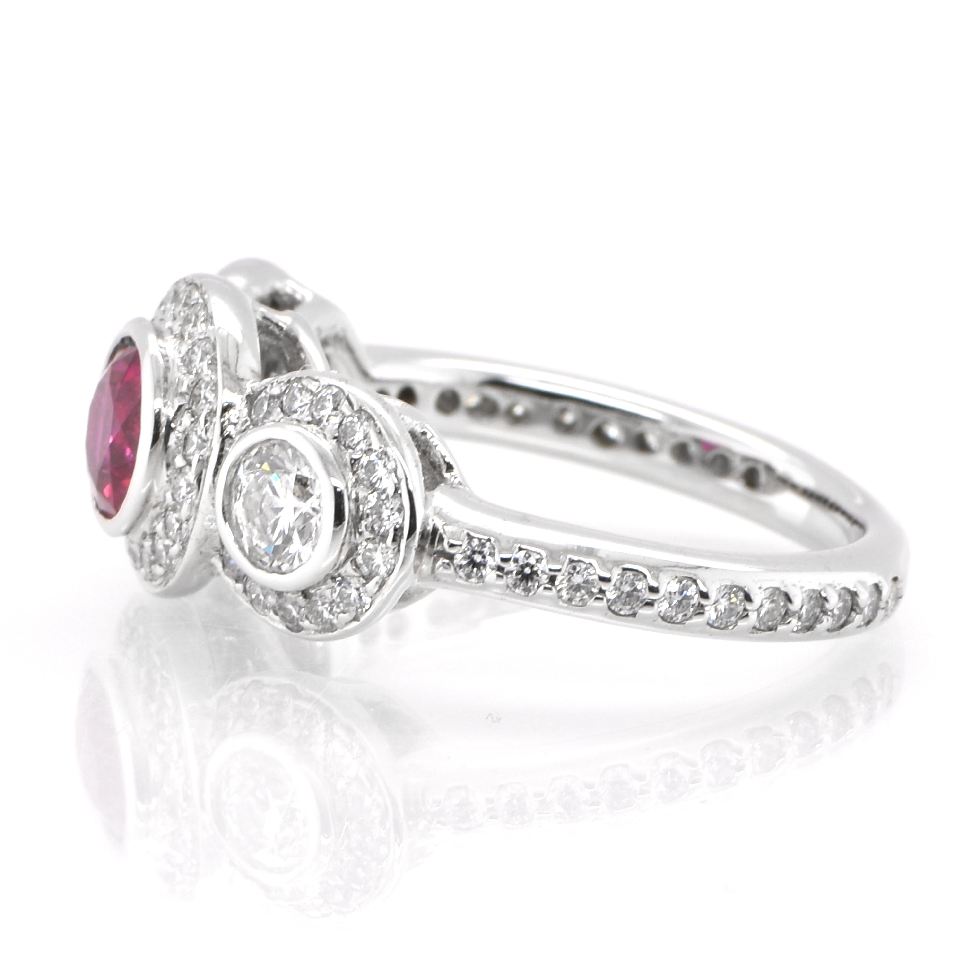 Round Cut GIA Certified 0.67 Carat Burmese Ruby and Diamond Ring Set in 18k Gold For Sale