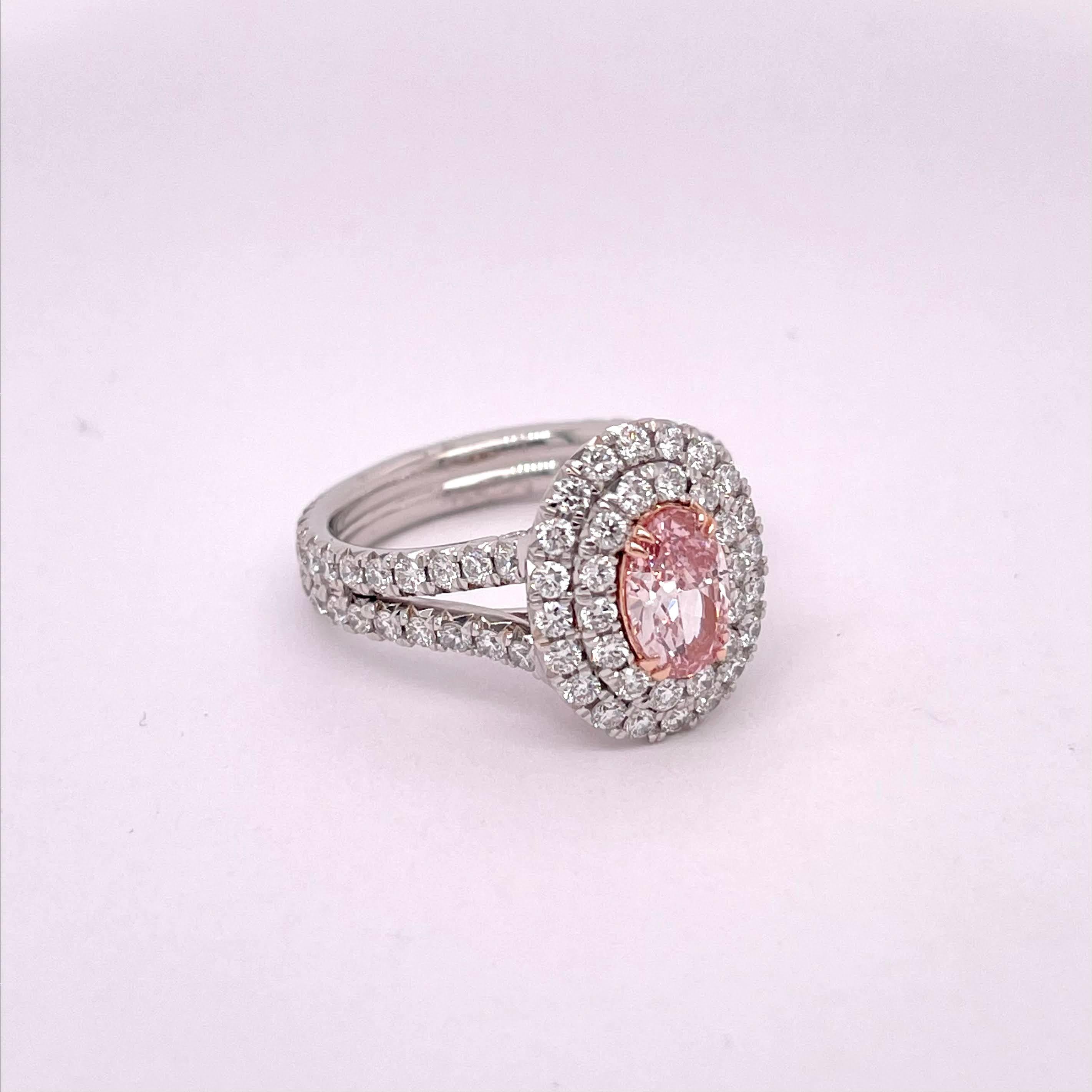 GIA Certified 0.67 Carat Fancy Intense Pink Diamond Ring For Sale 1