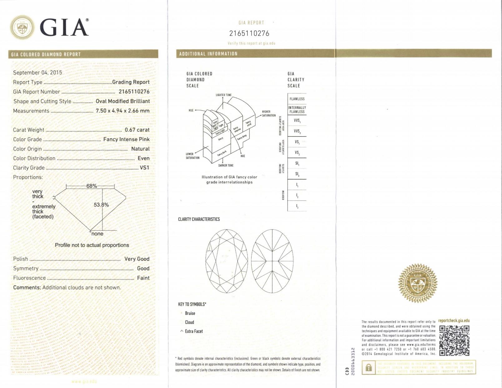 GIA Certified 0.67 Carat Fancy Intense Pink Diamond Ring For Sale 2