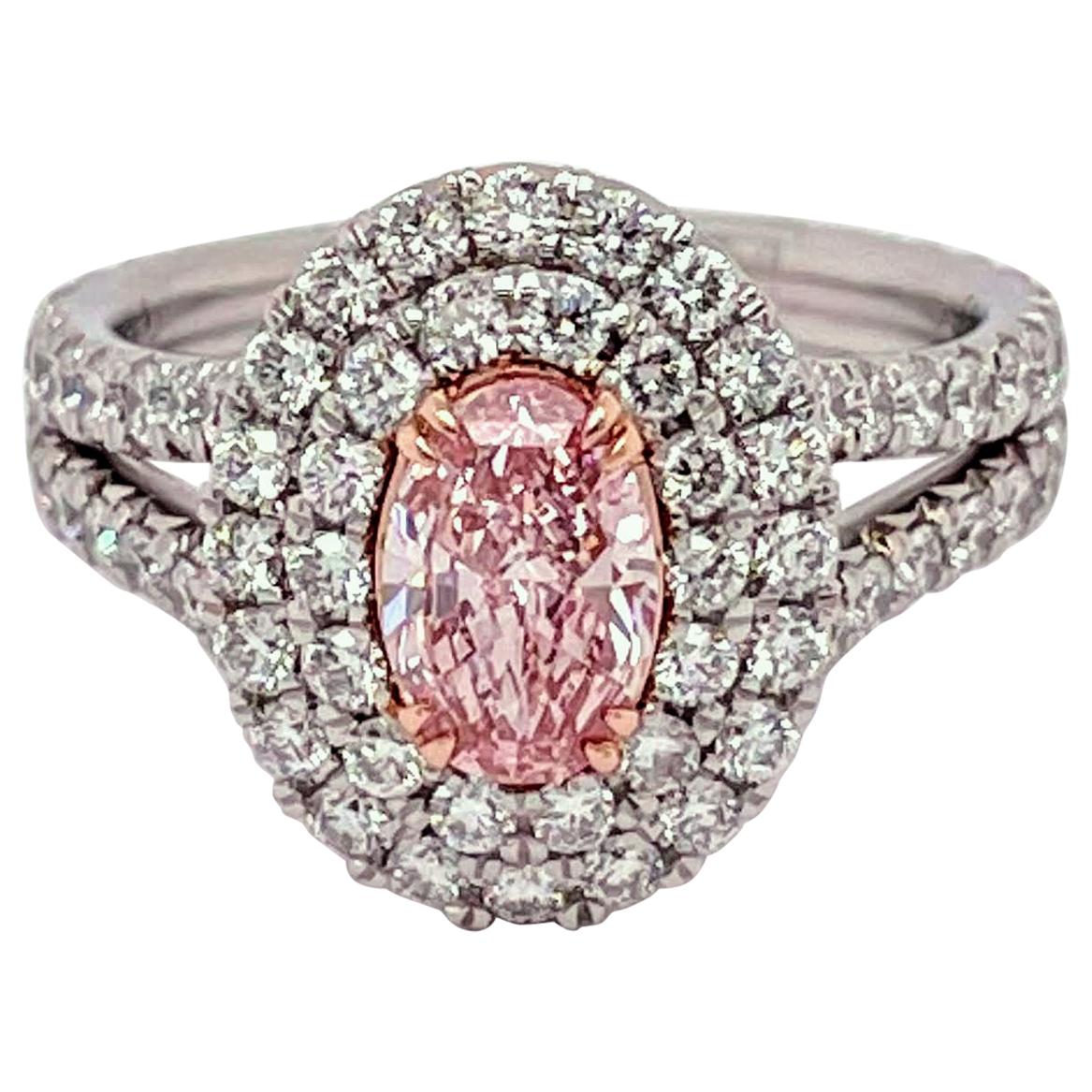 GIA Certified 0.67 Carat Fancy Intense Pink Diamond Ring For Sale