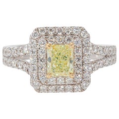 GIA Certified 0.67 Carat Fancy Light Yellow-Green Cocktail Ring