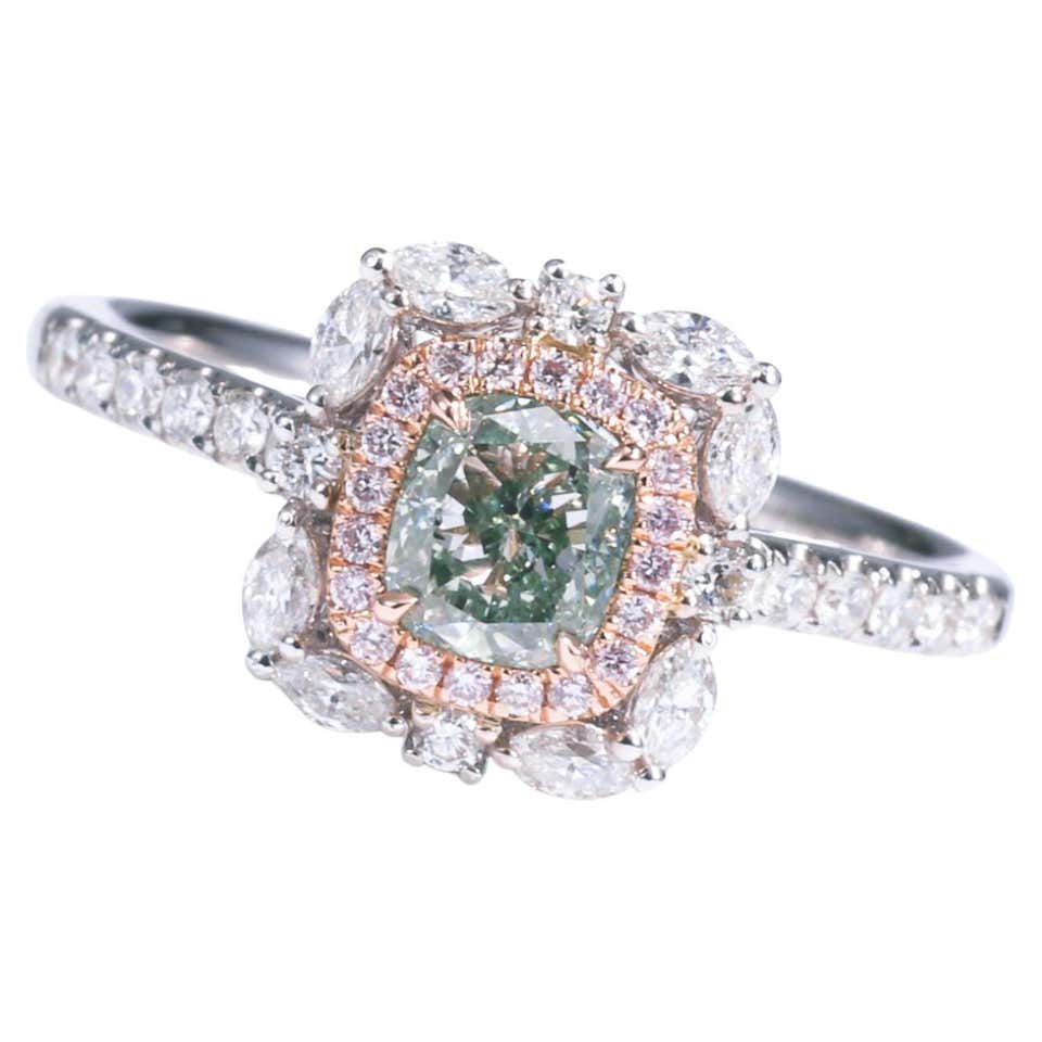 GIA Certified, 0.67 Carat Cushion Shape Natural Fancy Green Diamond ...