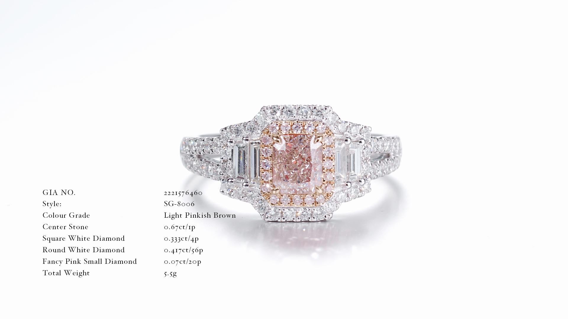 GIA Certified, 0.67ct Light Pinkish Brown Natural Color Diamond Ring For Women In New Condition For Sale In Hong Kong, HK