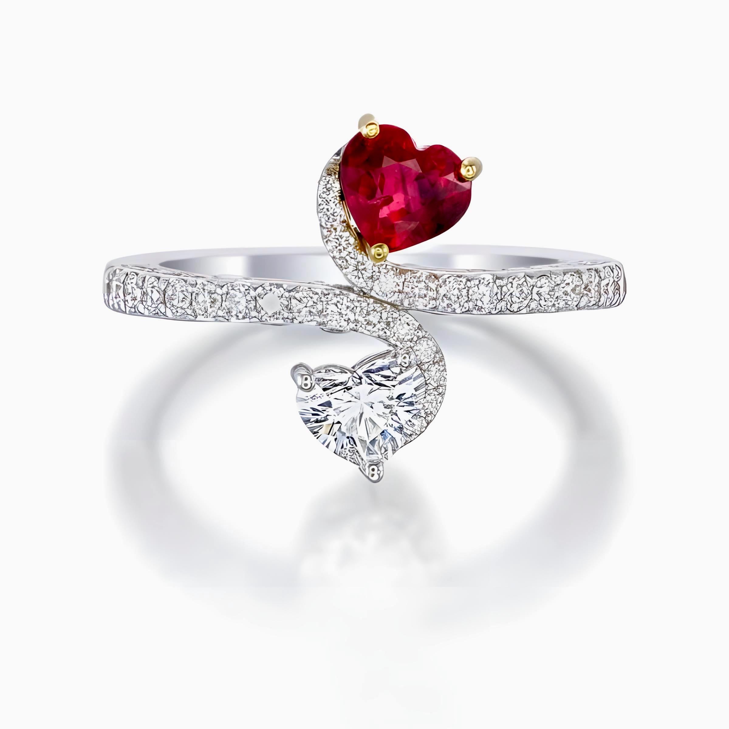 Heart Cut GIA Certified 0.68 Carat Burma No Heat Red Ruby Ring in 18 Karat White Gold