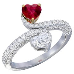 GIA Certified 0.68 Carat Burma No Heat Red Ruby Ring in 18 Karat White Gold
