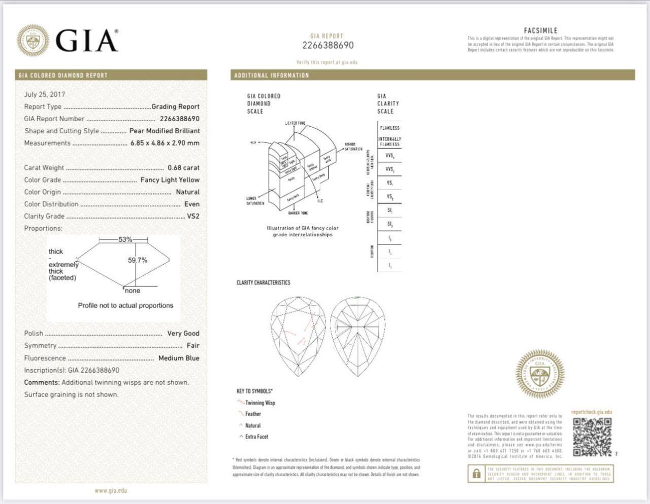 Bague en diamant jaune clair de 0,68 carat de pureté VS2 certifiée par le GIA en vente 3