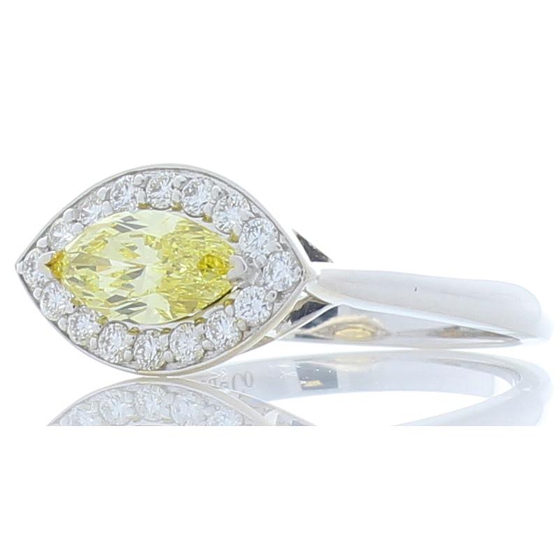 GIA Certified 0.69 Carat Marquise Fancy Intense Yellow Diamond Cocktail Ring In New Condition For Sale In Chicago, IL