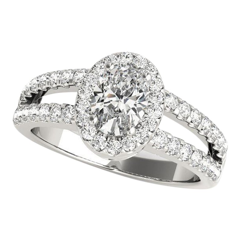 GIA zertifiziert 0.7 Karat Halo Oval Filigran Split Shank Platin Diamantring