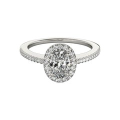 GIA zertifiziert 0,7 Karat Oval Halo Französisch Pave 18K Weißgold Diamantring