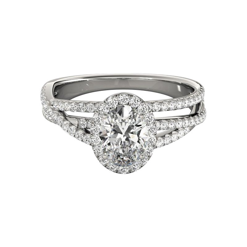 GIA Certified 0.7 Carat Oval Halo Triple Pave Band White Gold Diamond Ring