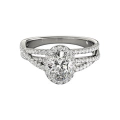GIA Certified 0.7 Carat Oval Halo Triple Pave Band White Gold Diamond Ring