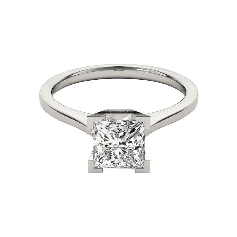 Anello con diamante solitario contemporaneo Princess da 0.7 carati certificato GIA