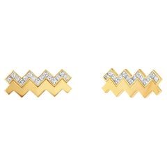 Boucles d'oreilles Zig Zag en or jaune massif 18 carats, certifiées GIA, 0,7 carat, taille Princesse