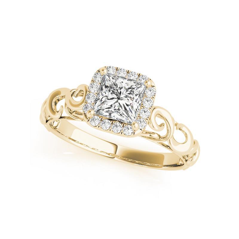 Taille princesse Bague à diamant cathédrale certifiée GIA 0,7 carat Princess Halo Ribbon en vente