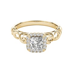 GIA Certified 0.7 Carat Princess Halo Ribbon Cathedral Diamond Ring