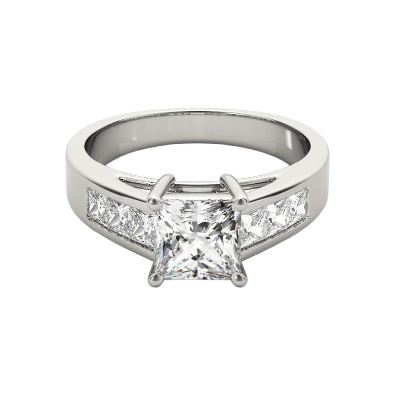 GIA Certified 0.7 Carat Princess Multi-Stone Cathedral Diamond Ring (bague à diamant cathédrale multi-pointes)