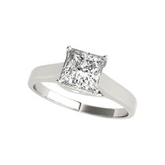 GIA Certified 0.7 Carat Princess Solitaire Trellis Prong Platinum Diamond Ring