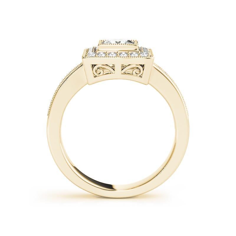 Bague à diamant certifié GIA 0.7 carat Princess Square Halo Milgrain Neuf - En vente à New York, NY