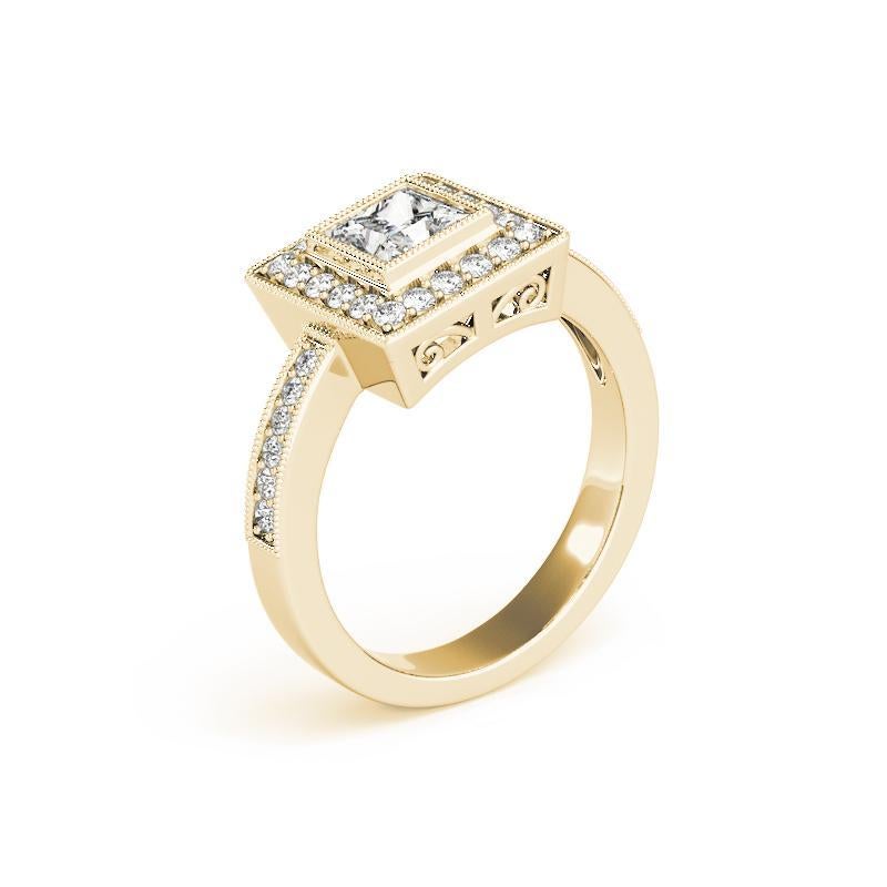 Bague à diamant certifié GIA 0.7 carat Princess Square Halo Milgrain Pour femmes en vente